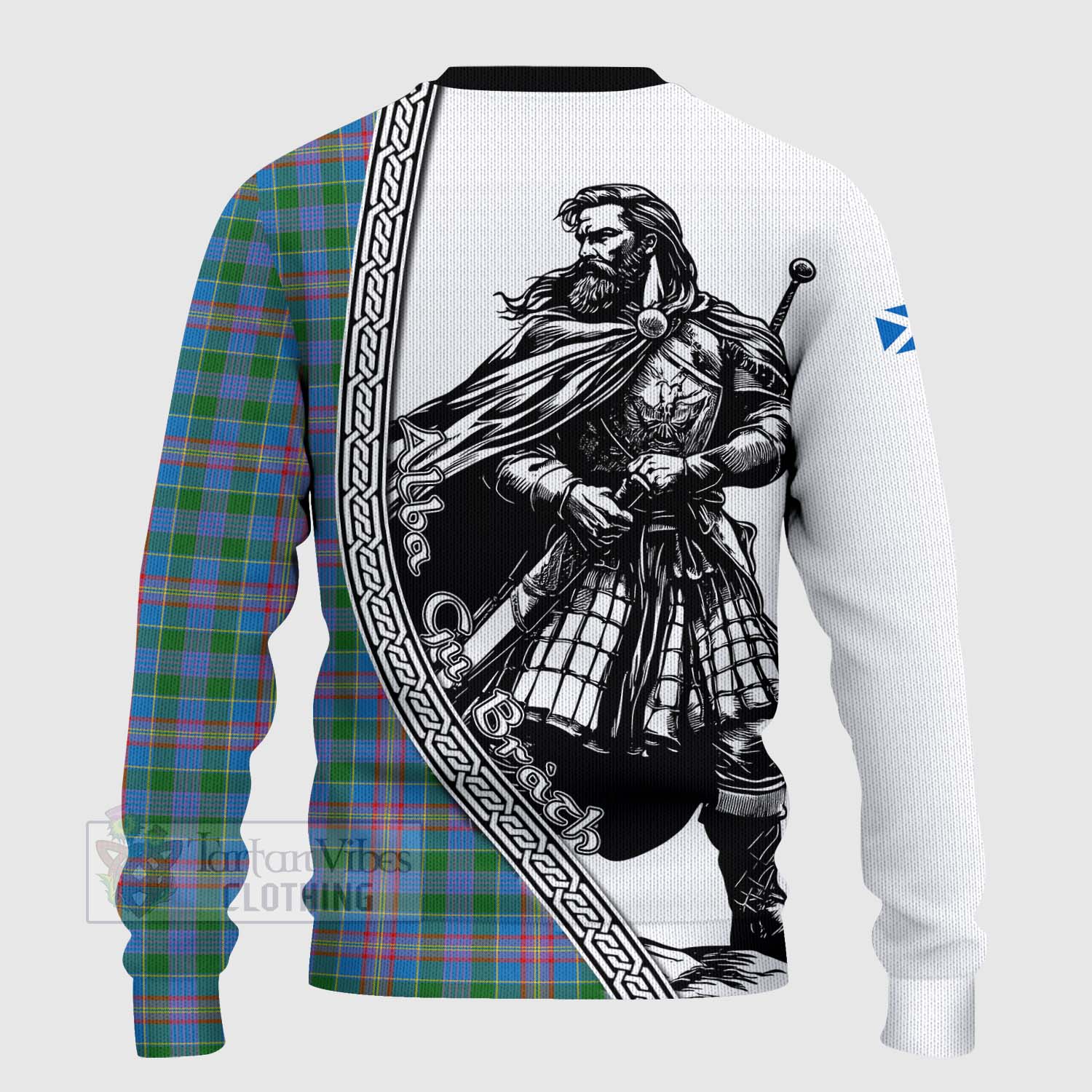 Tartan Vibes Clothing Ralston Tartan Clan Crest Knitted Sweater with Highlander Warrior Celtic Style