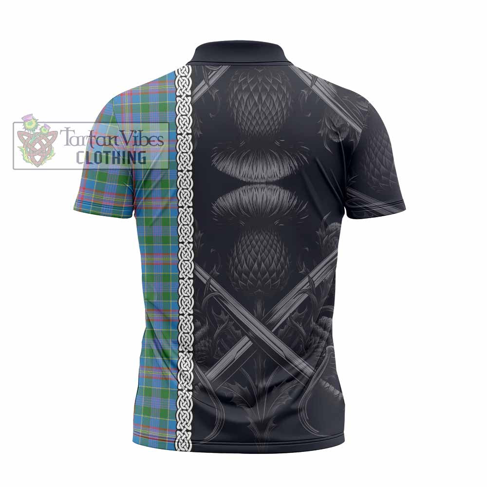 Tartan Vibes Clothing Ralston Tartan Zipper Polo Shirt with Family Crest Cross Sword Thistle Celtic Vibes