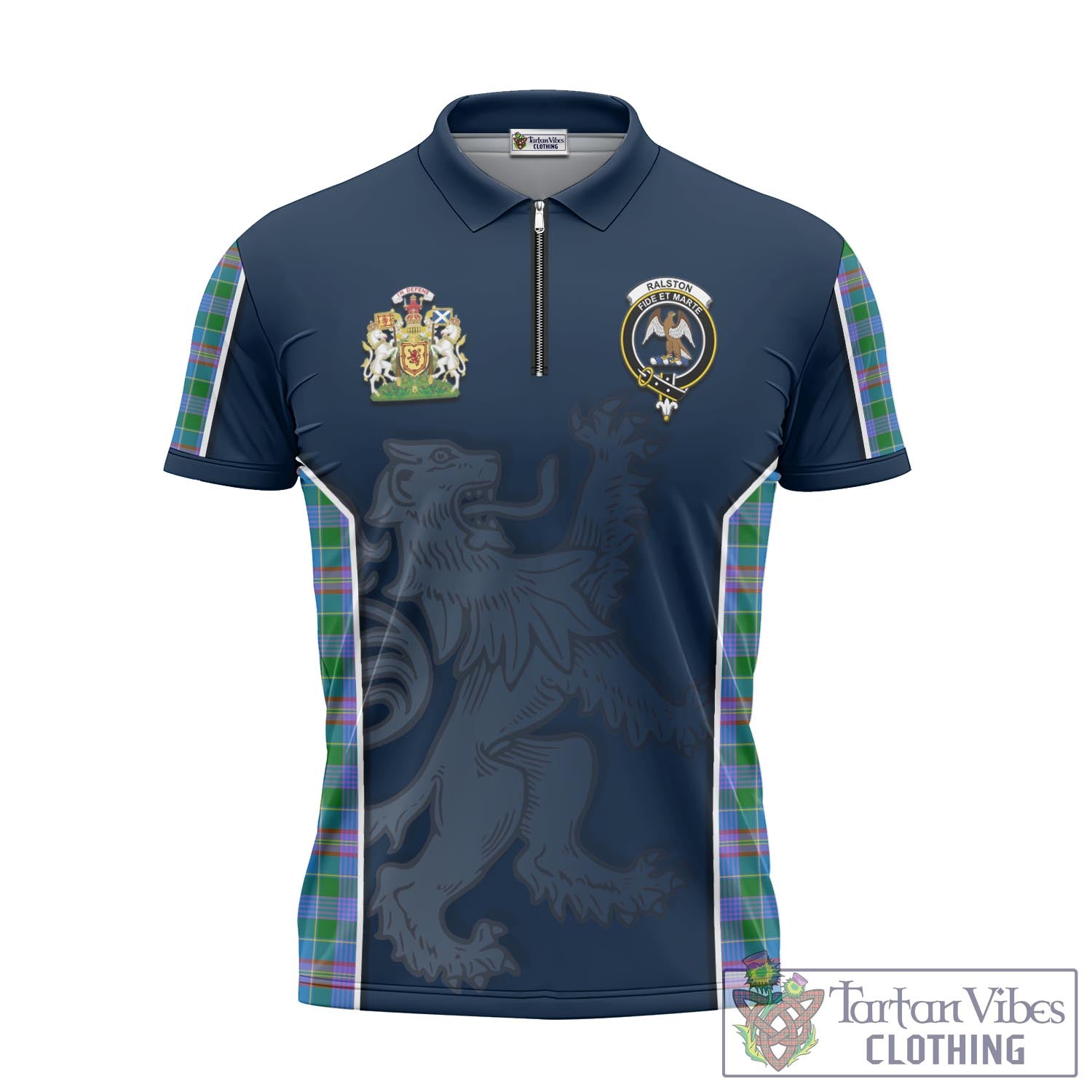 Tartan Vibes Clothing Ralston Tartan Zipper Polo Shirt with Family Crest and Lion Rampant Vibes Sport Style