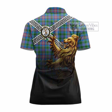 Ralston Crest Tartan Women's Polo Shirt with Golden Lion Emblem Celtic Style