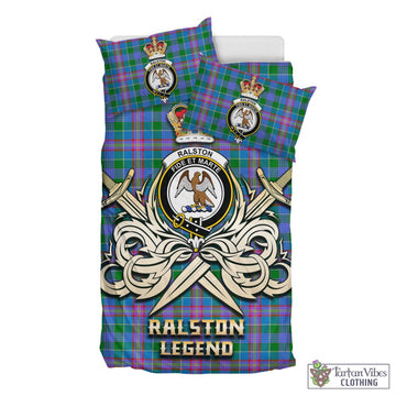 Tartan Vibes Clothing Ralston Tartan Bedding Set with Clan Crest and the Golden Sword of Courageous Legacy