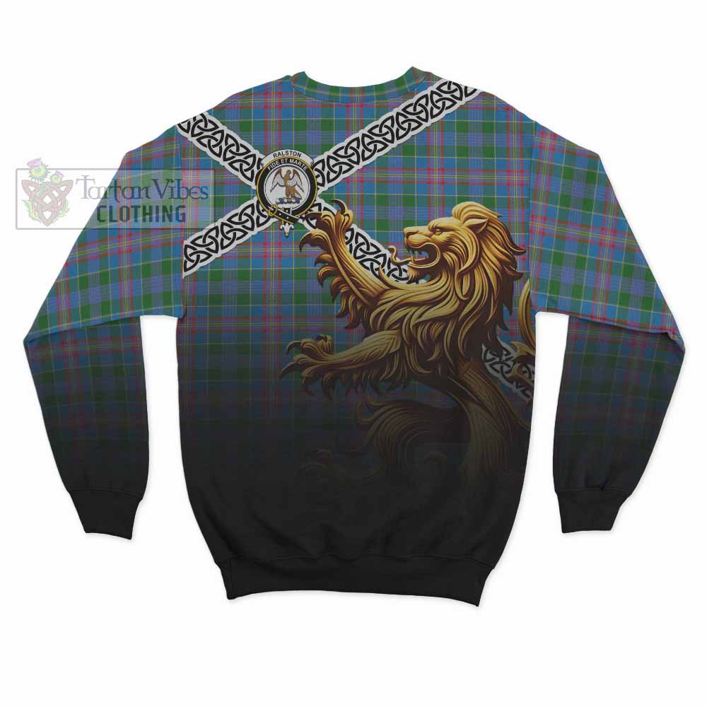 Tartan Vibes Clothing Ralston Crest Tartan Sweatshirt with Golden Lion Emblem Celtic Style