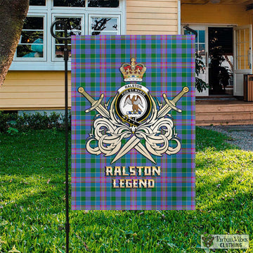 Ralston Tartan Garden Flag with Clan Crest and the Golden Sword of Courageous Legacy