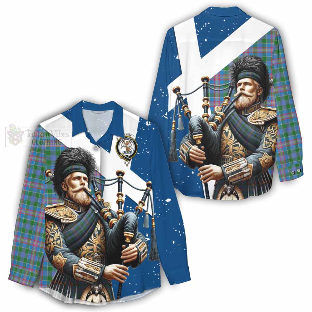 Tartan Vibes Clothing Ralston Tartan Women's Casual Shirt with Family Crest Scottish Bagpiper Vibes