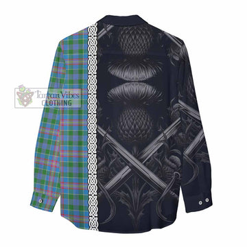 Tartan Vibes Clothing Ralston Tartan Women's Casual Shirt with Family Crest Cross Sword Thistle Celtic Vibes