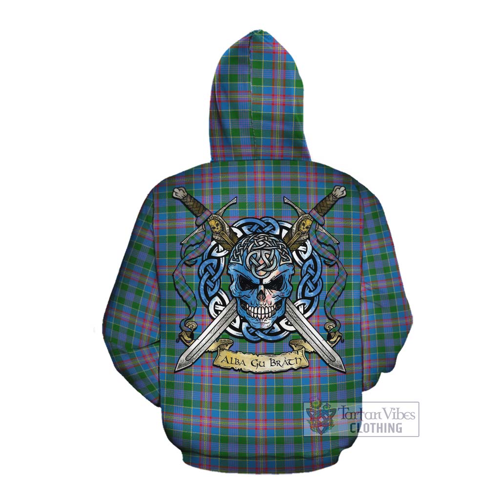 Tartan Vibes Clothing Ralston Tartan Cotton Hoodie with Family Crest Celtic Skull Style
