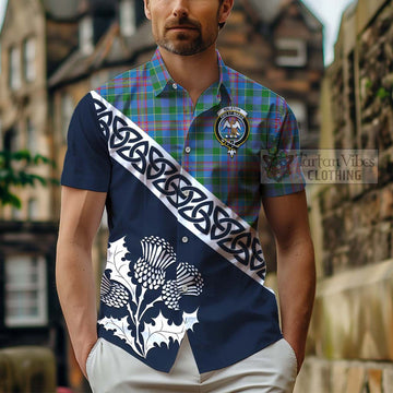 Tartan Vibes Clothing Ralston Tartan Short Sleeve Button Shirt Featuring Thistle and Scotland Map