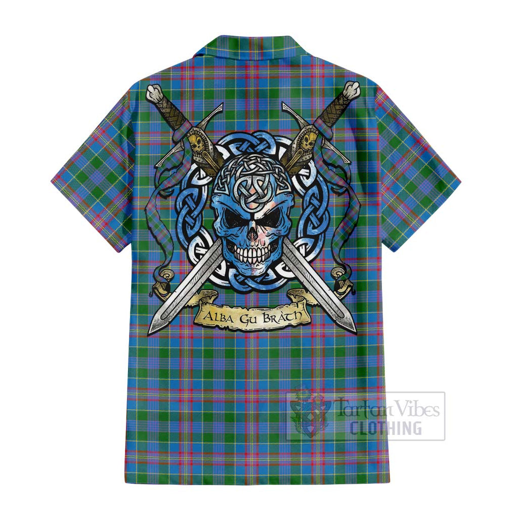 Tartan Vibes Clothing Ralston Tartan Short Sleeve Button Shirt with Family Crest Celtic Skull Style