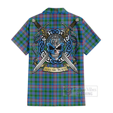 Tartan Vibes Clothing Ralston Tartan Short Sleeve Button Shirt with Family Crest Celtic Skull Style