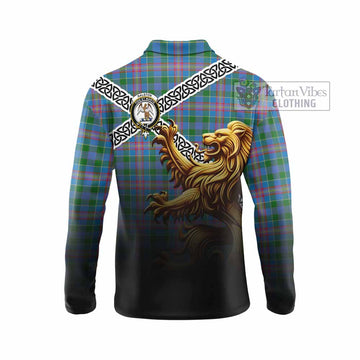 Ralston Crest Tartan Long Sleeve Polo Shirt with Golden Lion Emblem Celtic Style