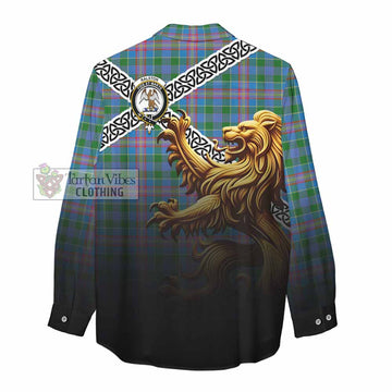 Ralston Crest Tartan Women's Casual Shirt with Golden Lion Emblem Celtic Style