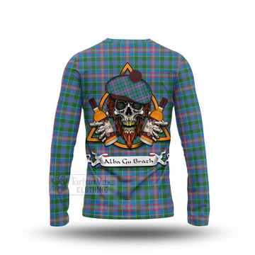 Tartan Vibes Clothing Ralston Tartan Long Sleeve T-Shirt with Family Crest and Bearded Skull Holding Bottles of Whiskey