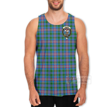 Ralston Tartan Men's Tank Top with Family Crest and Bearded Skull Holding Bottles of Whiskey