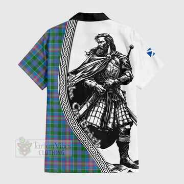 Tartan Vibes Clothing Ralston Tartan Clan Crest Short Sleeve Button Shirt with Highlander Warrior Celtic Style