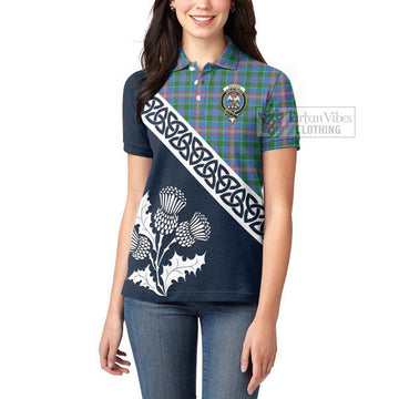 Ralston Tartan Women's Polo Shirt Featuring Thistle and Scotland Map