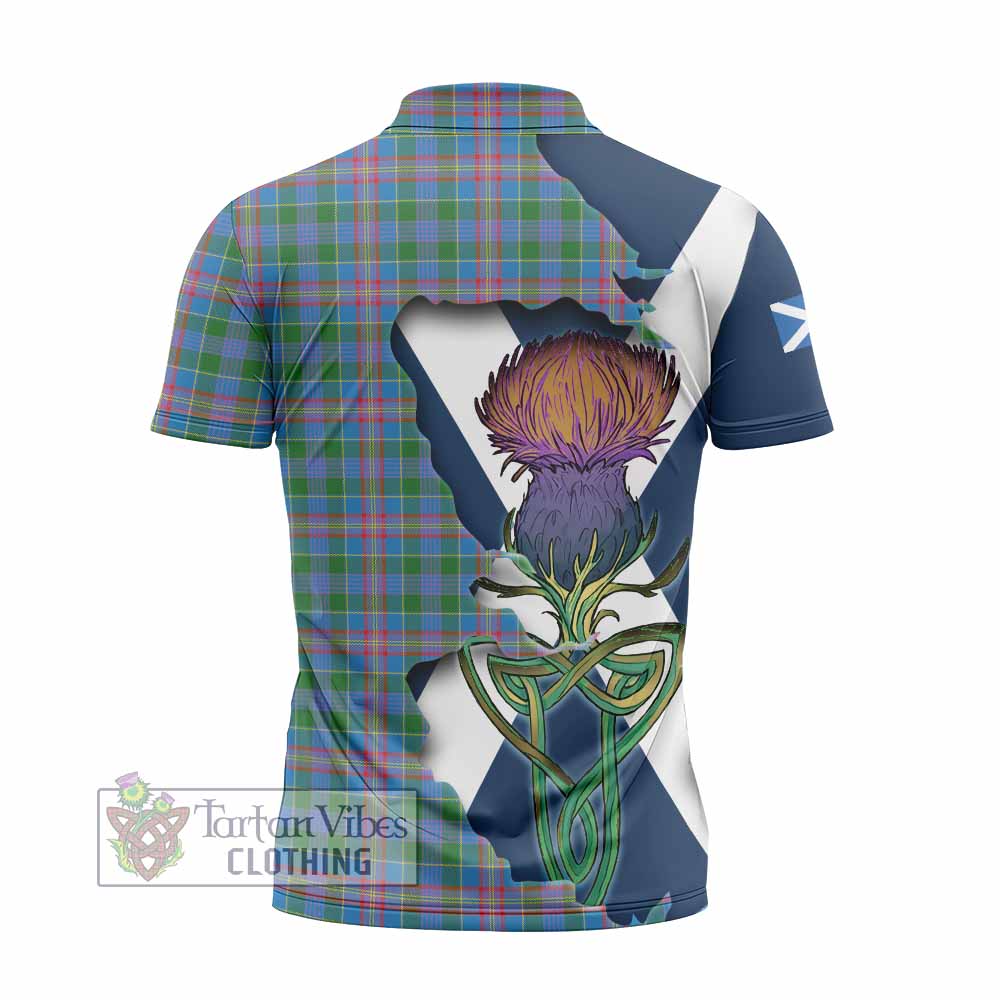 Tartan Vibes Clothing Ralston Tartan Family Crest Zipper Polo Shirt Scottish Thistle Celtic Inspired