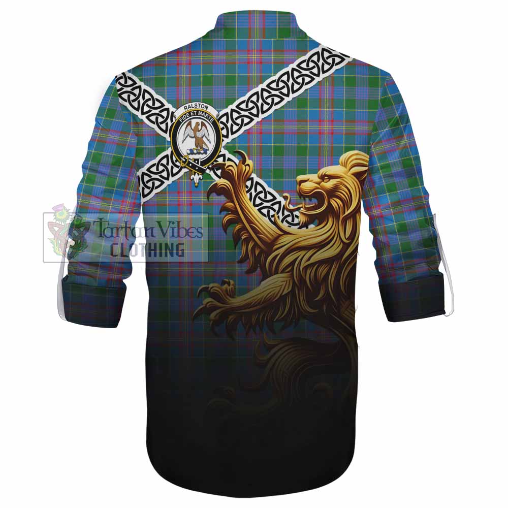 Tartan Vibes Clothing Ralston Crest Tartan Ghillie Kilt Shirt with Golden Lion Emblem Celtic Style