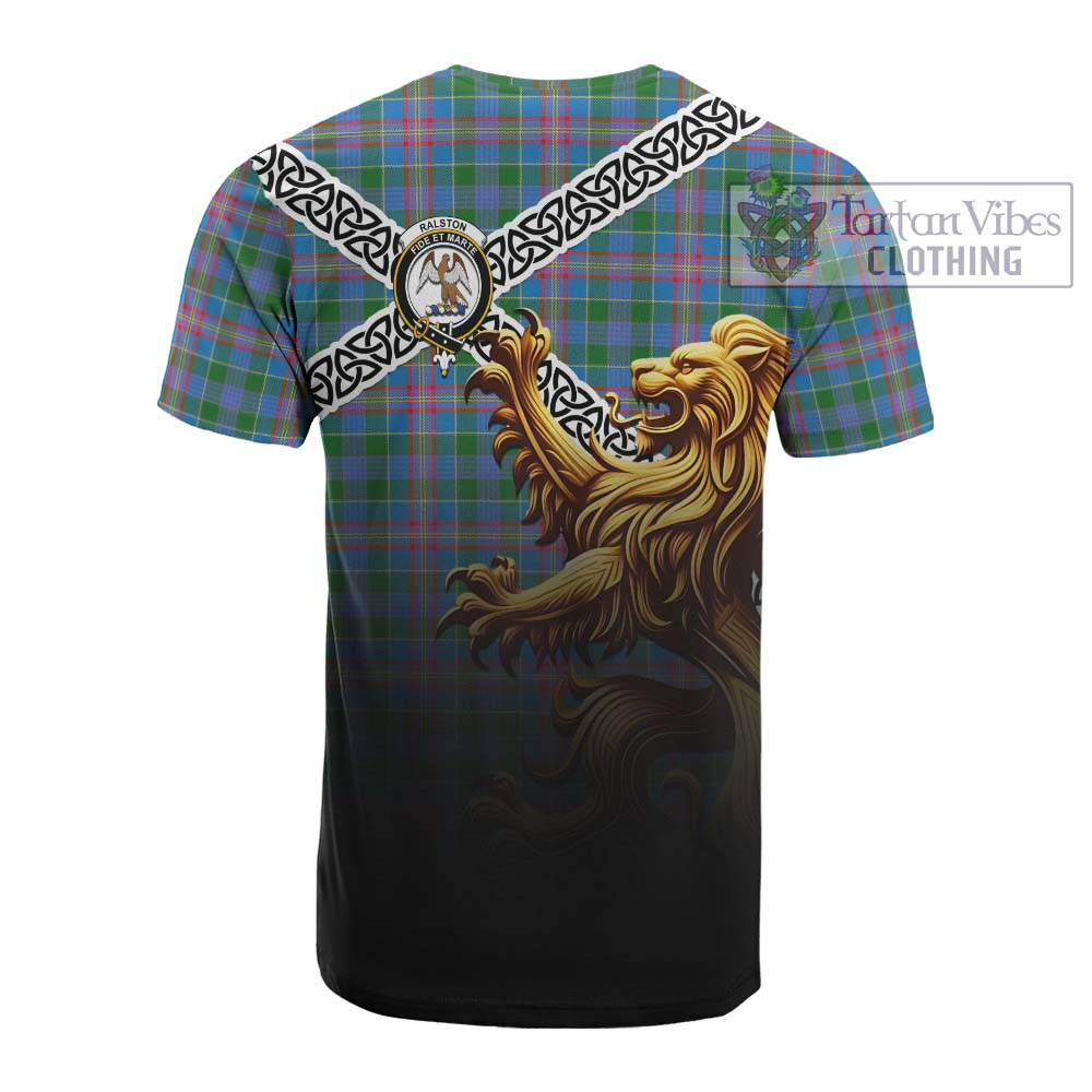 Tartan Vibes Clothing Ralston Crest Tartan Cotton T-shirt with Golden Lion Emblem Celtic Style