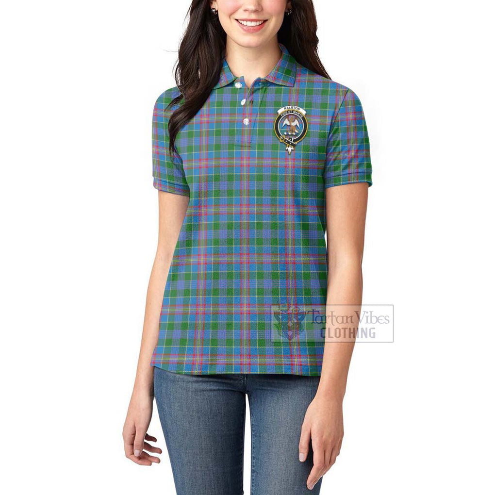 Tartan Vibes Clothing Ralston Tartan Women's Polo Shirt with Family Crest and Bearded Skull Holding Bottles of Whiskey