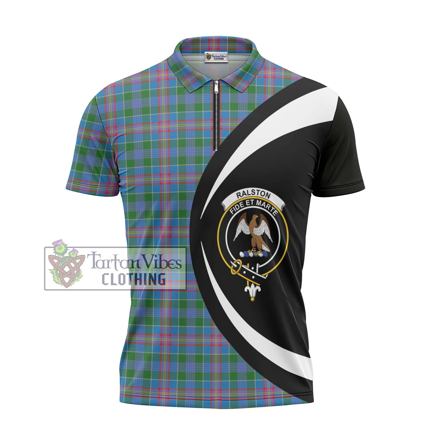 Tartan Vibes Clothing Ralston Tartan Zipper Polo Shirt with Family Crest Circle Style