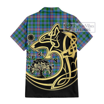 Ralston Tartan Short Sleeve Button Shirt with Family Crest Celtic Wolf Style - Tartan Vibes Clothing