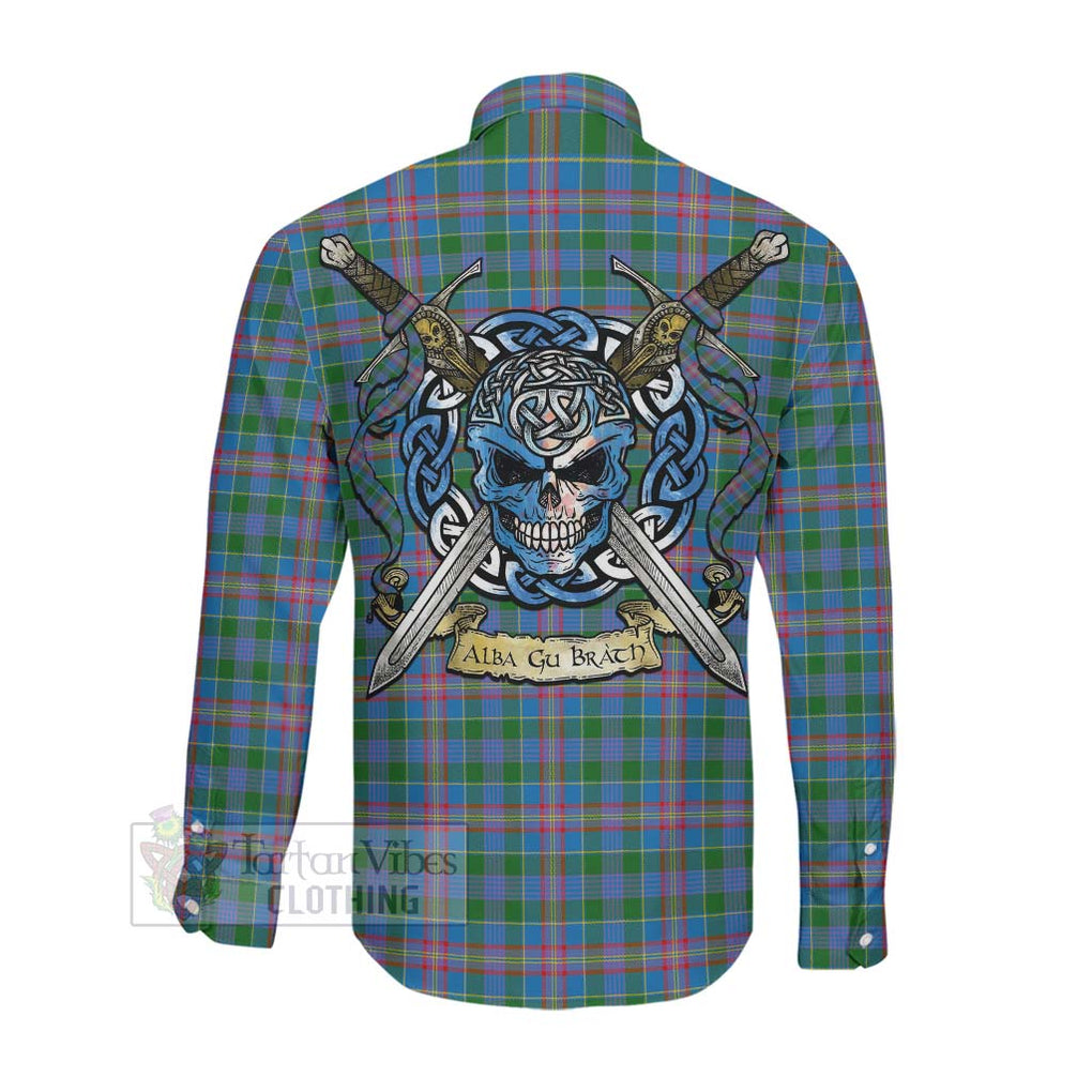 Tartan Vibes Clothing Ralston Tartan Long Sleeve Button Shirt with Family Crest Celtic Skull Style