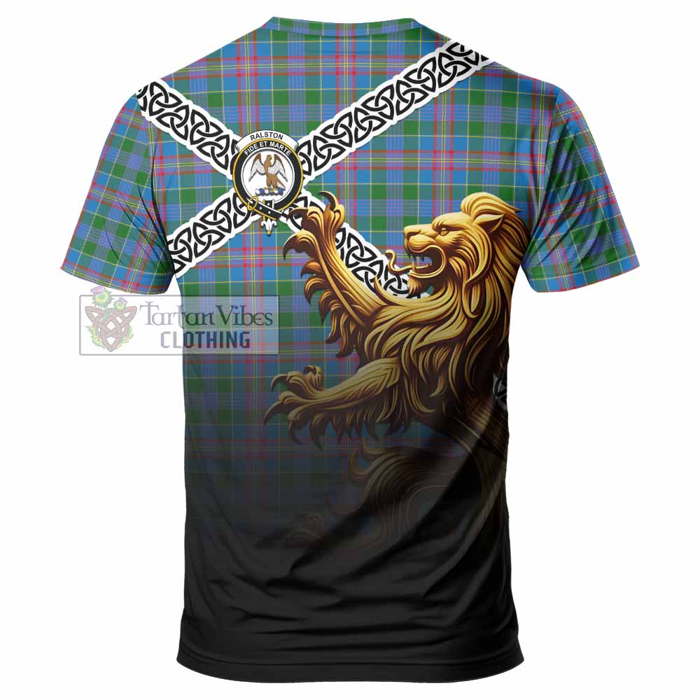 Tartan Vibes Clothing Ralston Crest Tartan T-Shirt with Golden Lion Emblem Celtic Style