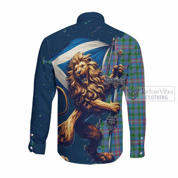 Ralston Tartan Family Crest Long Sleeve Button Shirt with Scottish Majestic Lion