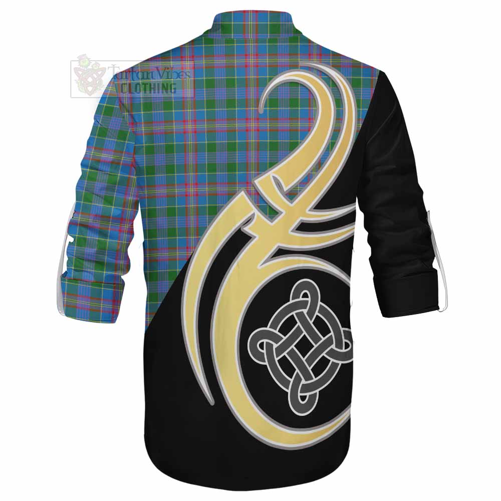 Tartan Vibes Clothing Ralston Tartan Ghillie Kilt Shirt with Family Crest and Celtic Symbol Style