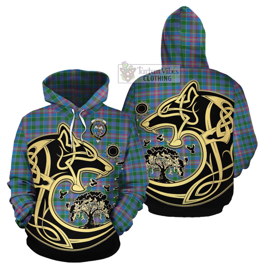 Tartan Vibes Clothing Ralston Tartan Cotton Hoodie with Family Crest Celtic Wolf Style