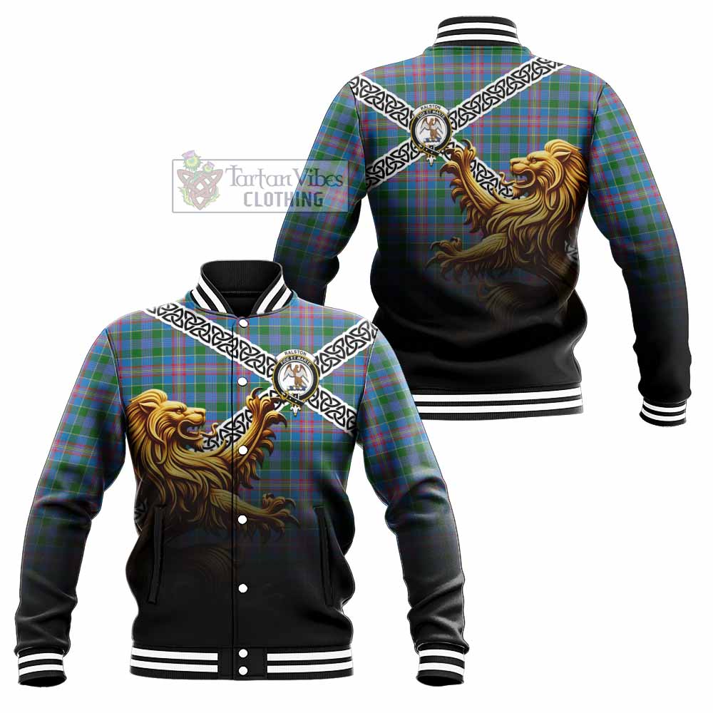 Tartan Vibes Clothing Ralston Crest Tartan Baseball Jacket with Golden Lion Emblem Celtic Style