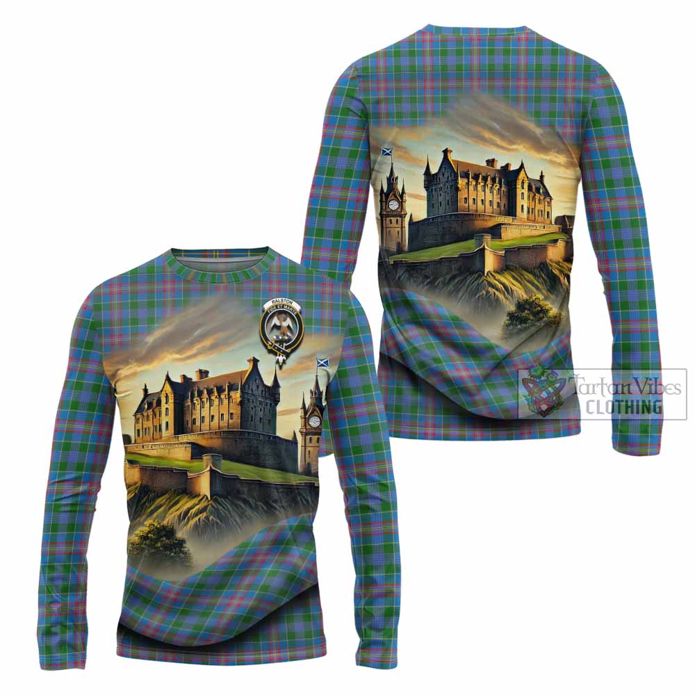 Tartan Vibes Clothing Ralston Tartan Family Crest Long Sleeve T-Shirt with Scottish Ancient Castle Style