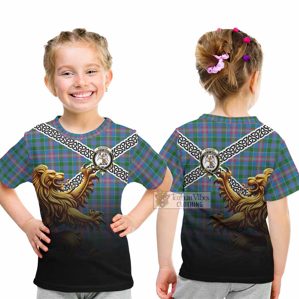 Tartan Vibes Clothing Ralston Crest Tartan Kid T-Shirt with Golden Lion Emblem Celtic Style