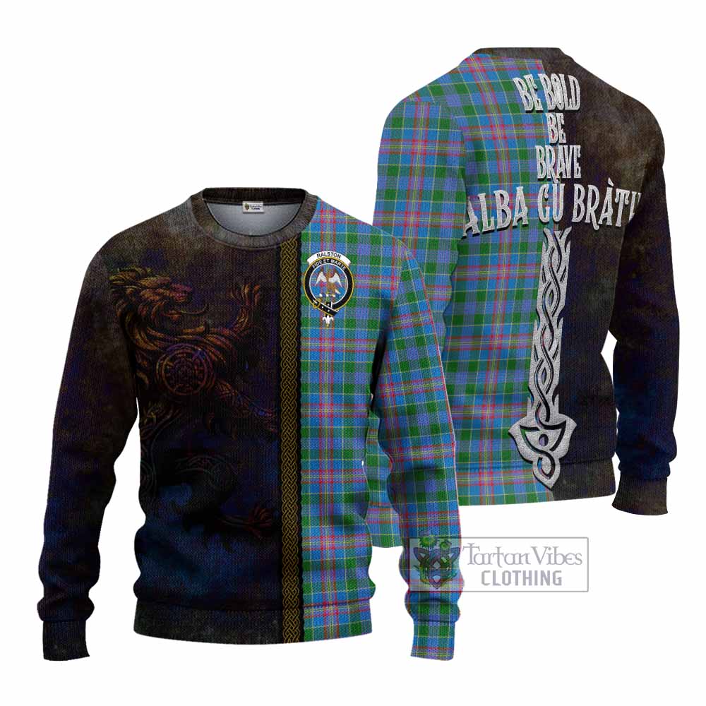 Tartan Vibes Clothing Ralston Tartan Family Crest Knitted Sweater Alba Gu Brath Be Brave Lion Ancient Style