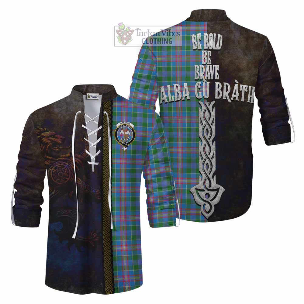 Tartan Vibes Clothing Ralston Tartan Family Crest Ghillie Kilt Shirt Alba Gu Brath Be Brave Lion Ancient Style