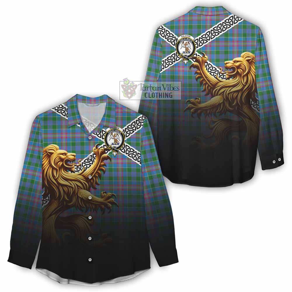 Tartan Vibes Clothing Ralston Crest Tartan Women's Casual Shirt with Golden Lion Emblem Celtic Style