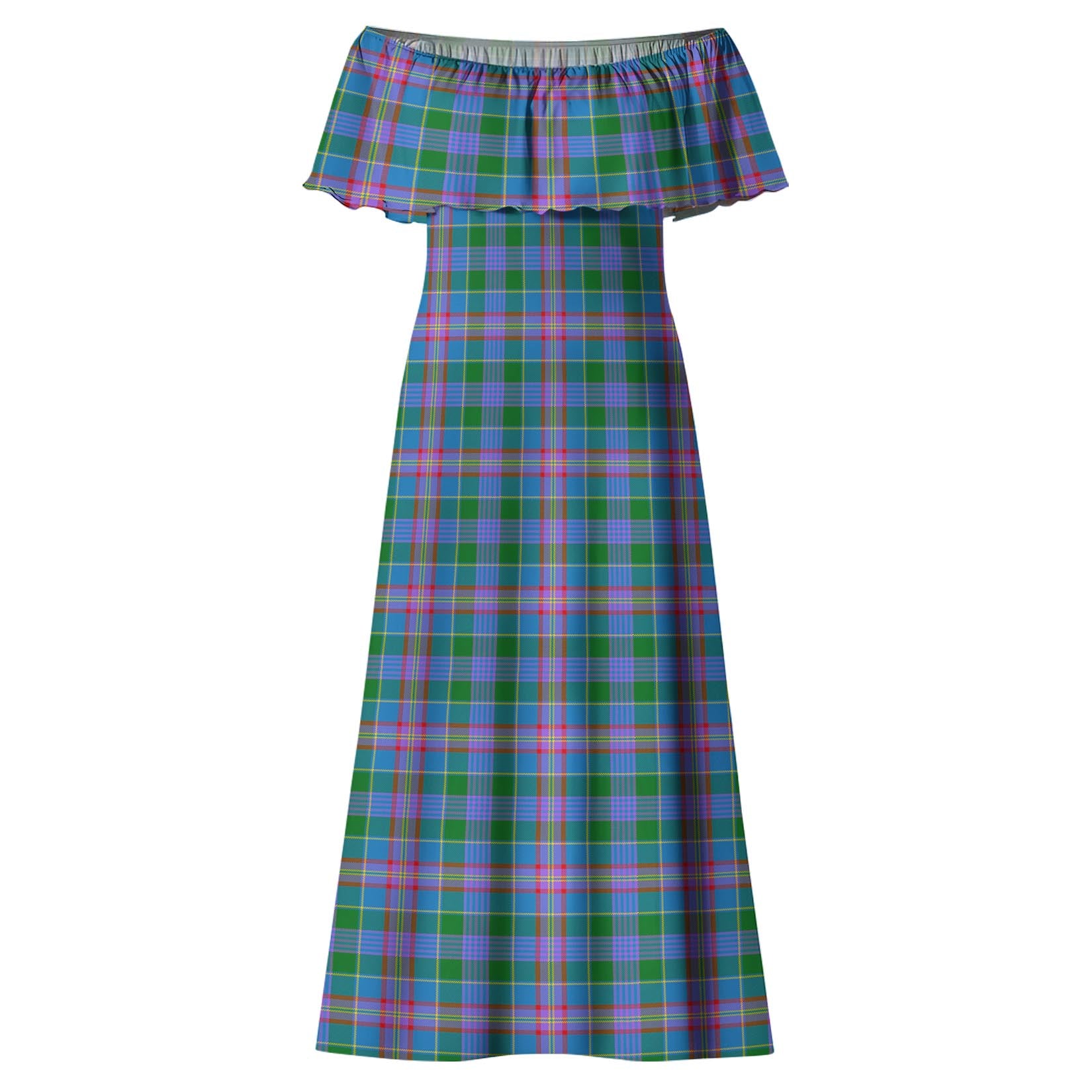 Ralston Tartan Off Shoulder Long Dress - Tartanvibesclothing