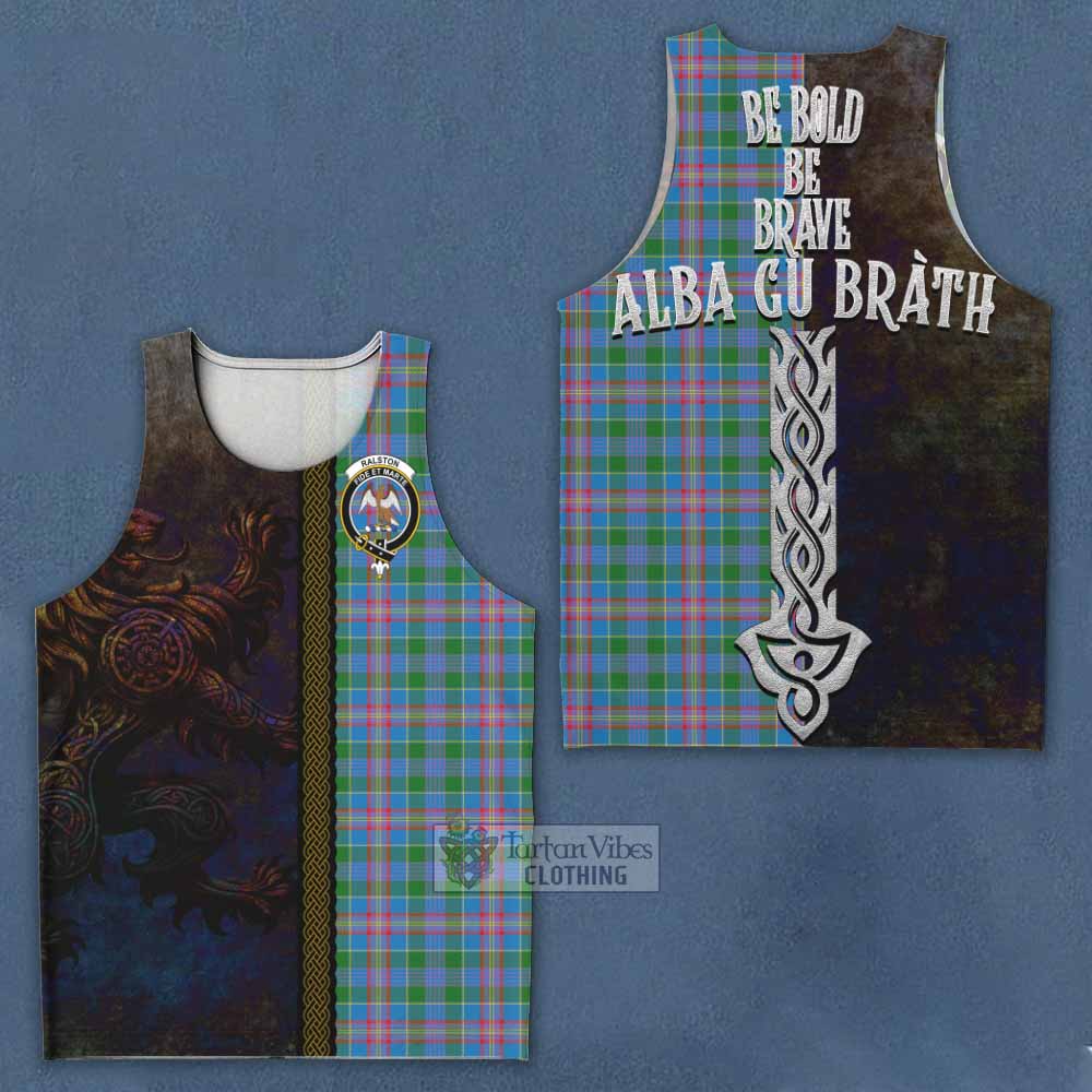 Tartan Vibes Clothing Ralston Tartan Family Crest Men's Tank Top Alba Gu Brath Be Brave Lion Ancient Style