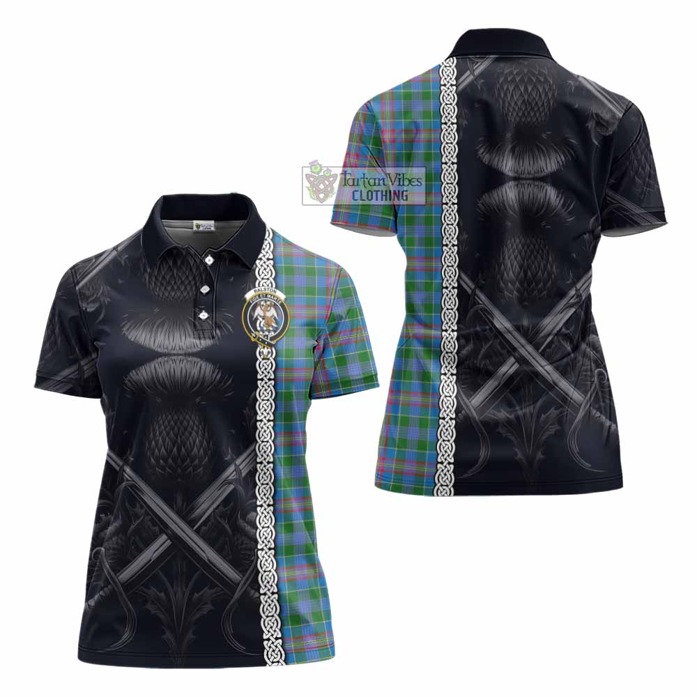Tartan Vibes Clothing Ralston Tartan Women's Polo Shirt with Family Crest Cross Sword Thistle Celtic Vibes