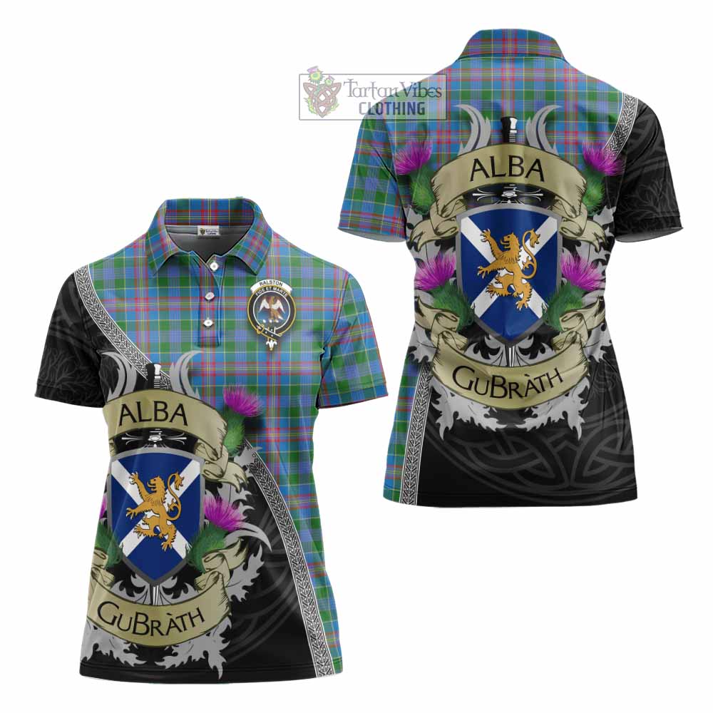 Tartan Vibes Clothing Ralston Tartan Family Crest Women's Polo Shirt Lion Rampant Royal Thistle Shield Celtic Inspired
