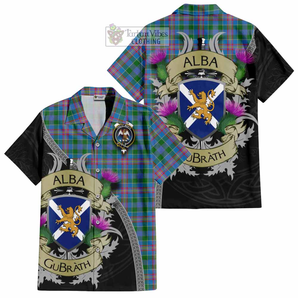Tartan Vibes Clothing Ralston Tartan Family Crest Short Sleeve Button Shirt Lion Rampant Royal Thistle Shield Celtic Inspired