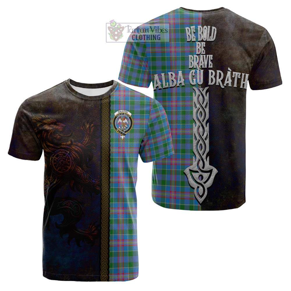 Tartan Vibes Clothing Ralston Tartan Family Crest Cotton T-shirt Alba Gu Brath Be Brave Lion Ancient Style