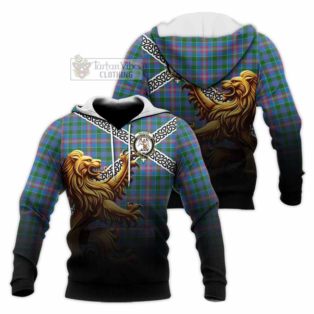 Tartan Vibes Clothing Ralston Crest Tartan Knitted Hoodie with Golden Lion Emblem Celtic Style