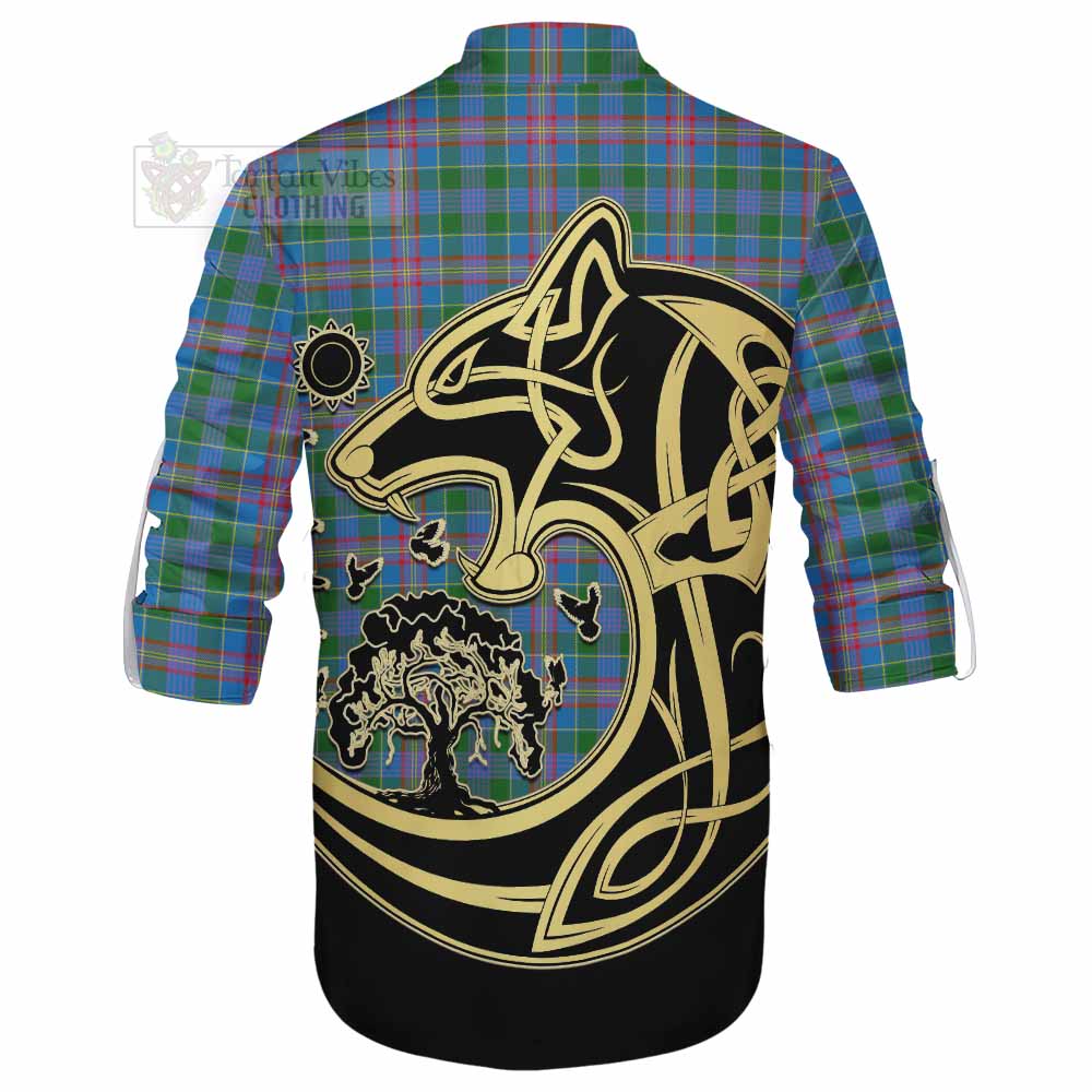 Tartan Vibes Clothing Ralston Tartan Ghillie Kilt Shirt with Family Crest Celtic Wolf Style