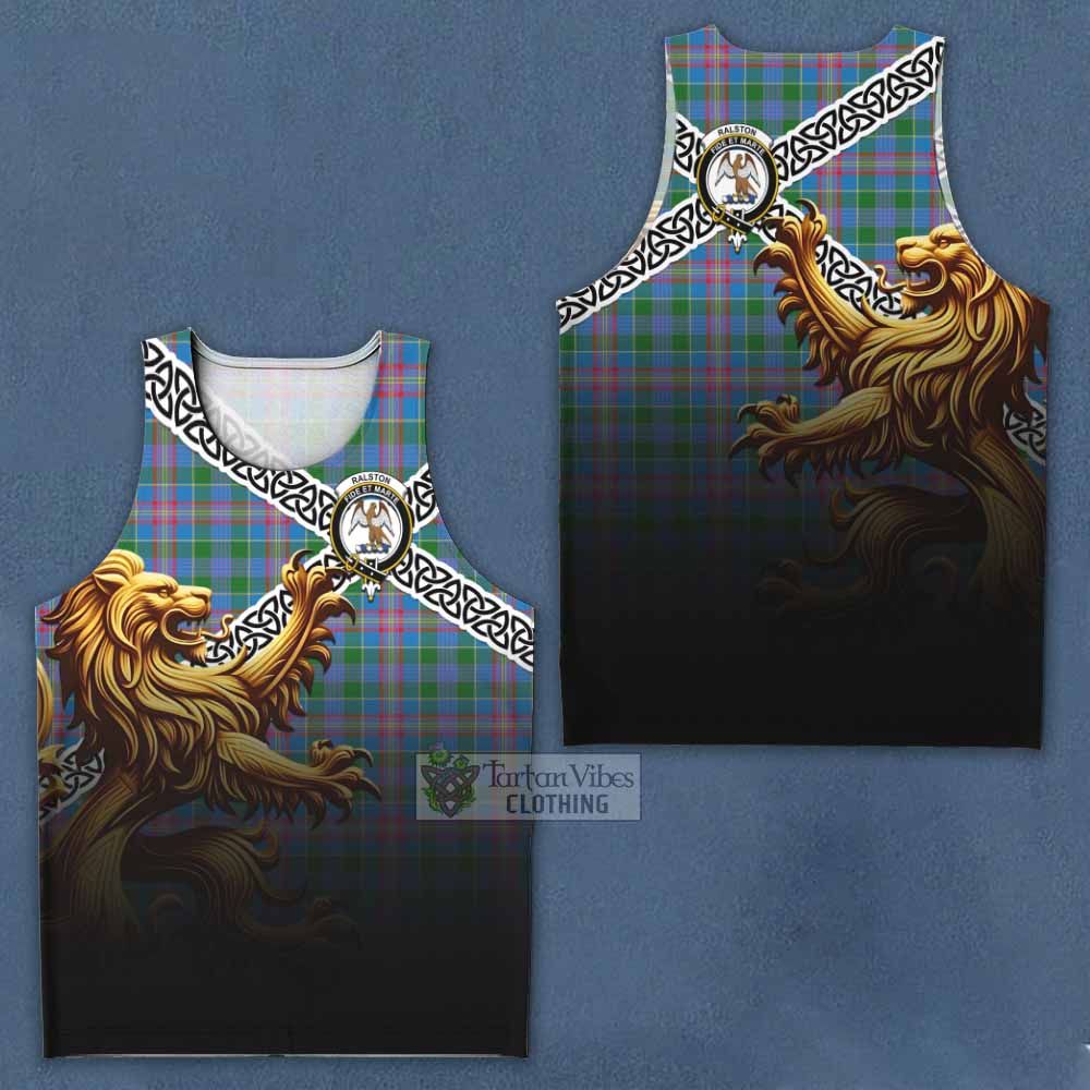 Tartan Vibes Clothing Ralston Crest Tartan Men's Tank Top with Golden Lion Emblem Celtic Style