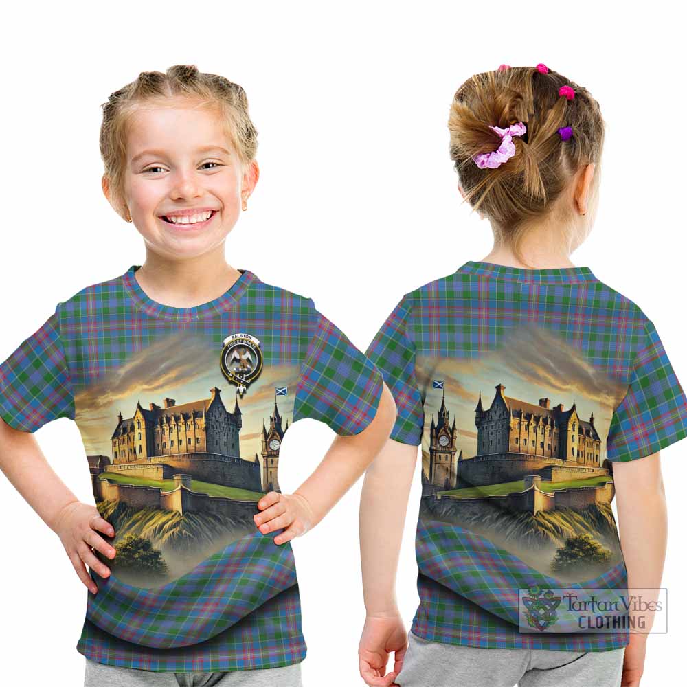 Tartan Vibes Clothing Ralston Tartan Family Crest Kid T-Shirt with Scottish Ancient Castle Style