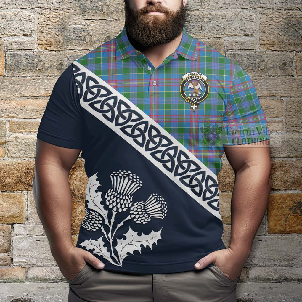 Ralston Tartan Polo Shirt Featuring Thistle and Scotland Map