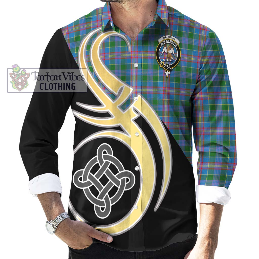 Ralston Tartan Long Sleeve Button Shirt with Family Crest and Celtic Symbol Style - Tartan Vibes Clothing