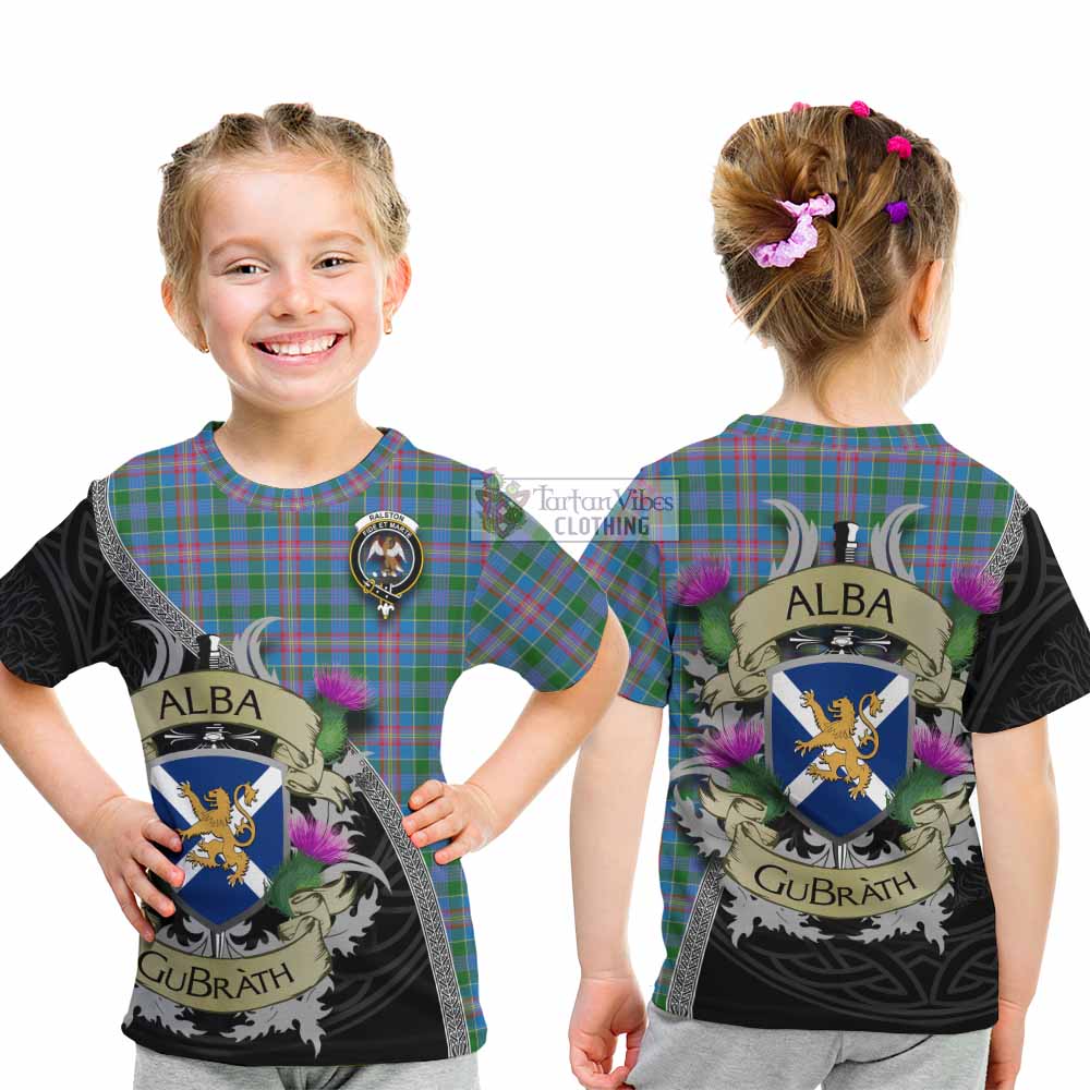 Tartan Vibes Clothing Ralston Tartan Family Crest Kid T-Shirt Lion Rampant Royal Thistle Shield Celtic Inspired