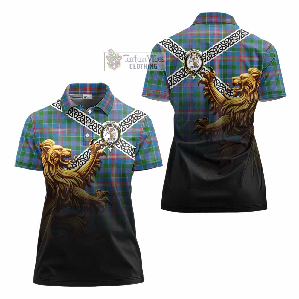 Tartan Vibes Clothing Ralston Crest Tartan Women's Polo Shirt with Golden Lion Emblem Celtic Style